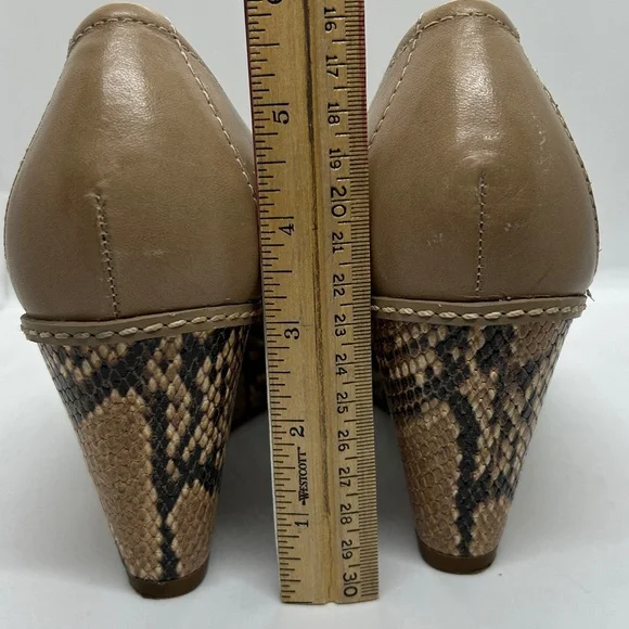 Nurture Women's Shoes Tan Leather Carmen Peep Toe Wedge Snakeskin Size 8.5 M - Picture 9 of 12